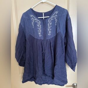Free People Indigo Embroidered Tunic